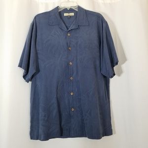 Tommy Bahama M Button Palm tree Leaf Blue Shirt